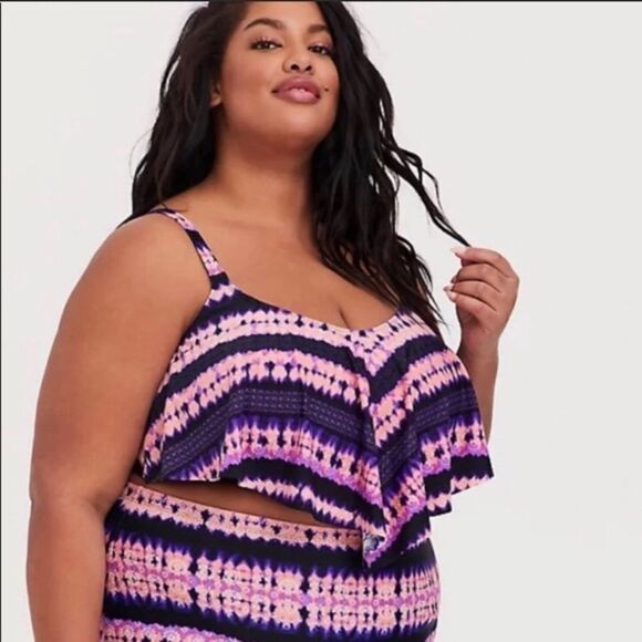 TORRID PINK‎ & PURPLE TIE-DYE FLOUNCE BIKINI TOP - Picture 8 of 8